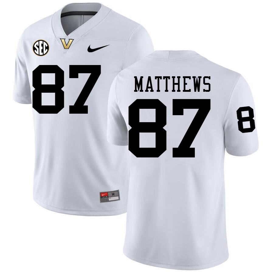 Jordan Matthews Jersey,Vanderbilt Commodores #87 Jordan Matthews Football Jersey,Uniforms-White